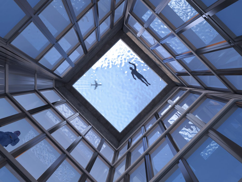 Illustration for article titled Esta sería la primera piscina infinita de 360 grados sobre un rascacielos, y lo mejor es dónde estará la entrada
